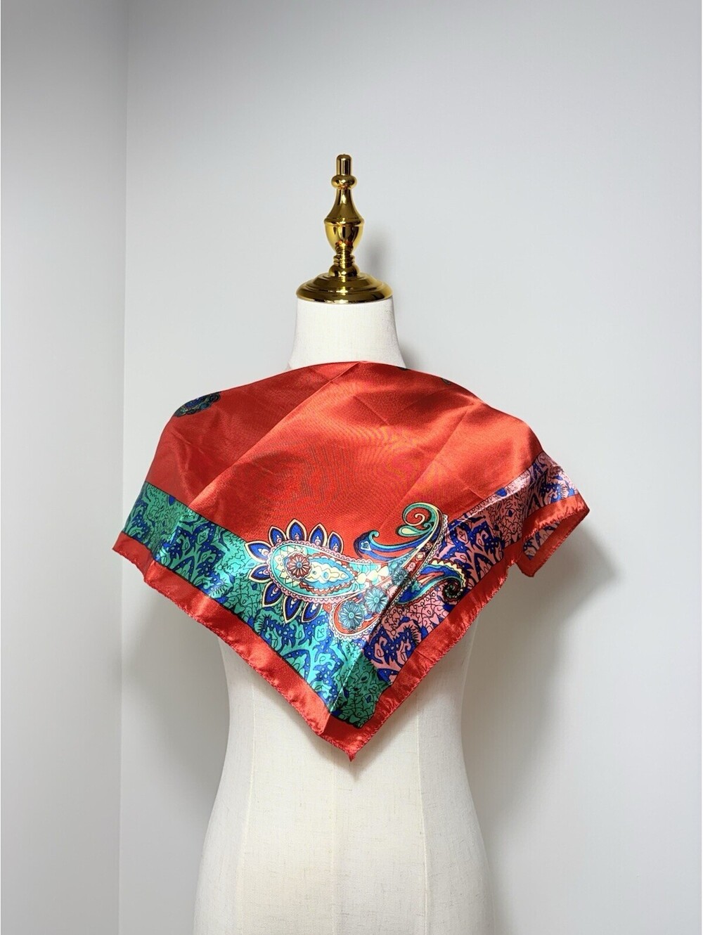 Red Square Scarf With Paisley  Print Multi Color